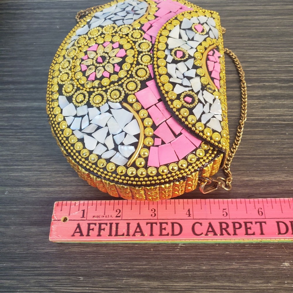 RAMLA Pink Gold Beverly Hills Handmade Mosaic Moroccon Clutch/Shoulder Purse NEW - Picture 9 of 11